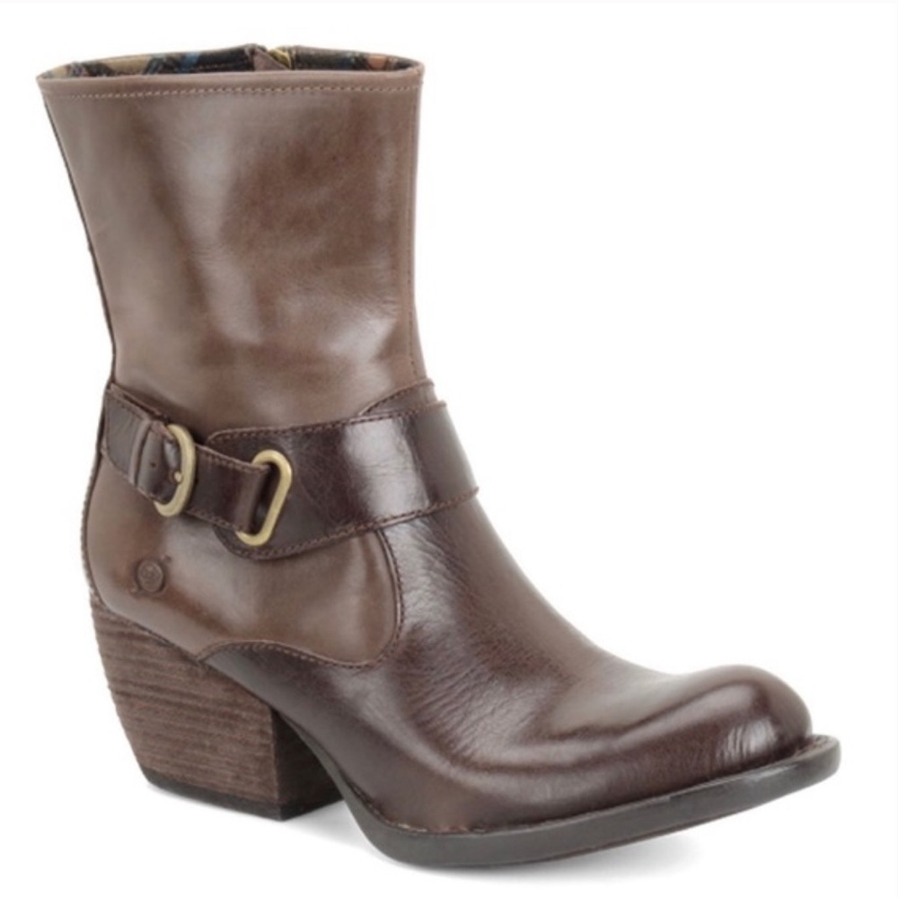 Born Nevica Two Tone Leather Western Block Heel Boots Espresso Antilope Size 6
